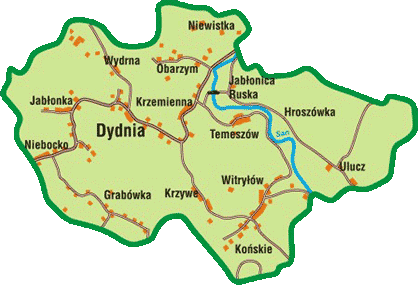 Na ilustracji mapa Gminy Dydnia